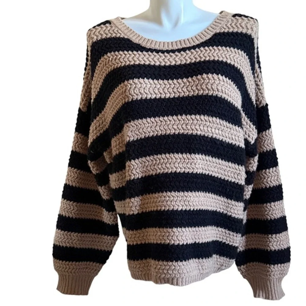Blu Pepper Striped Chunky Knit Very Oversized Sweater Top Size‎ L Large Womens